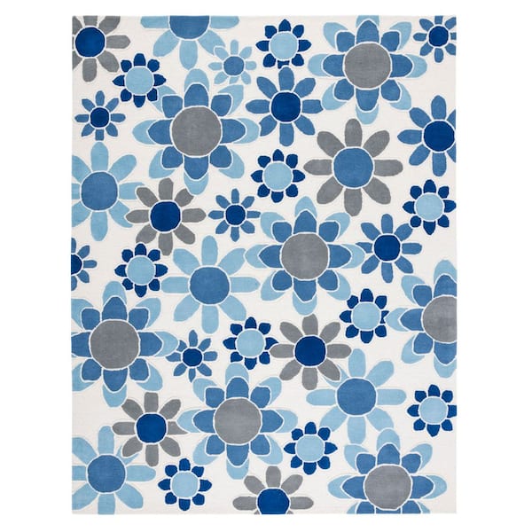 Kids 8 ft. x 10 ft. Ivory/Blue Oversized Floral Area Rug