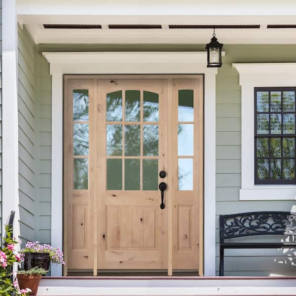 Krosswood Doors 44 in. x 96 in. Mediterranean Alder Sq Clear Low-E  Unfinished Wood Right-Hand Prehung Front Door with Left Half Sidelite  PHED.KA.300V.26.80.134.RH-M1-1.1LSL - The Home Depot