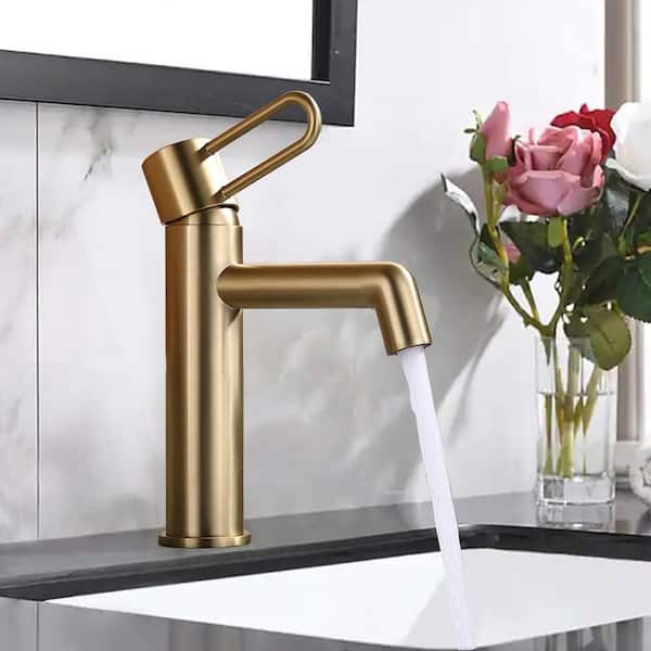 Single Handle Single Hole Bathroom Faucet in Brushed Gold