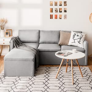 75.5 in. W Light Gray Pattern Polyester 4-Seat Bridgewater Sofa