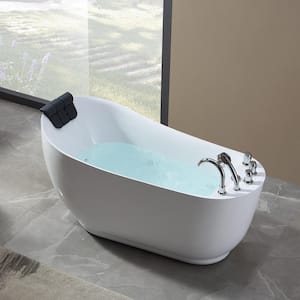 Luxury 59 in. Right Hand Drain Acrylic Freestanding Flatbottom Whirlpool Bathtub in White with Faucet