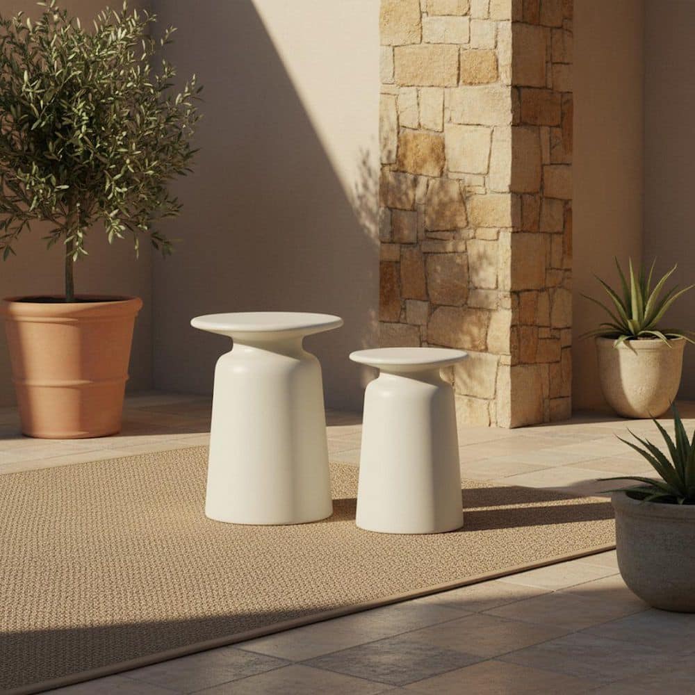 Lithia Indoor Outdoor 2-Piece Table  Set in White Concrete Finish