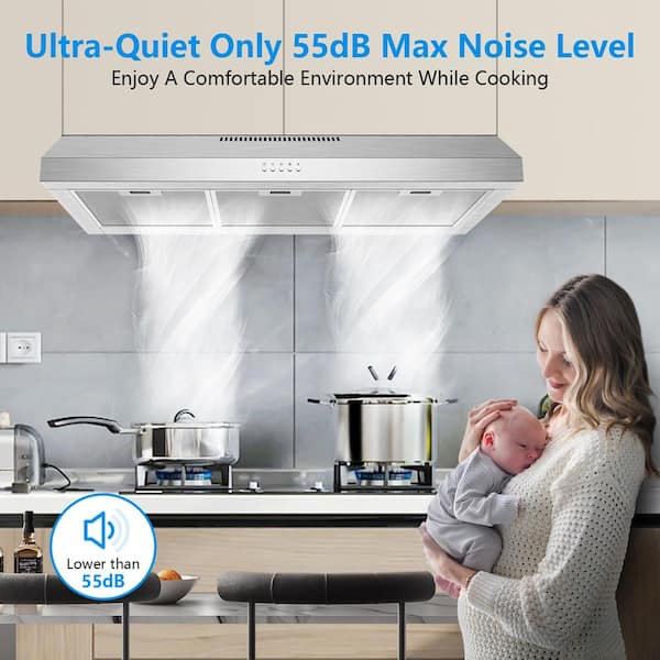 36 in. 600 CFM Convertible Ductless Under Cabinet Range Hood With 3 Speed Exhaust Fan and 2 LED Lights, Stainless Steel