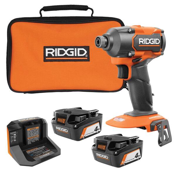 RIDGID 18V Brushless Cordless 3-Speed 1/4 in. Impact Driver with (2) 4.0 Ah Batteries, 18V Charger, and Bag