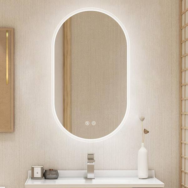 FUNKOL 40 in. W x 24 in. H Oval Frameless Touch Control Tri-Color LED Wall Mount Bathroom Vanity Mirror
