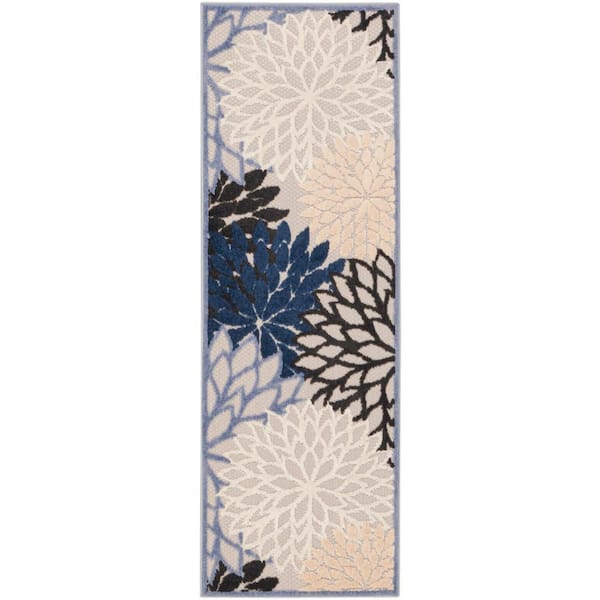 Aloha Blue/Multicolor 2 ft. x 6 ft. Kitchen Runner Floral Modern Indoor/Outdoor Patio Area Rug
