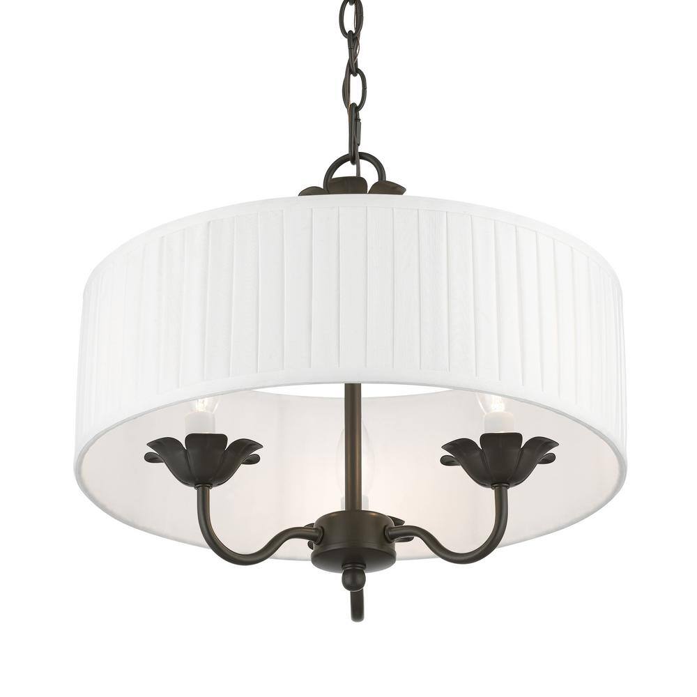 Edinburgh English Bronze 3-Light Drum Pendant with Off-White Shade