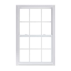 35.375 in. x 59.25 in. 50 Series Low-E Argon Glass Single Hung White Vinyl Fin Window with Grids, Screen Incl