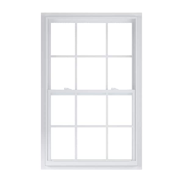 American Craftsman 35.375 in. x 59.25 in. 50 Series Low-E Argon Glass Single Hung White Vinyl Fin Window with Grids, Screen Incl