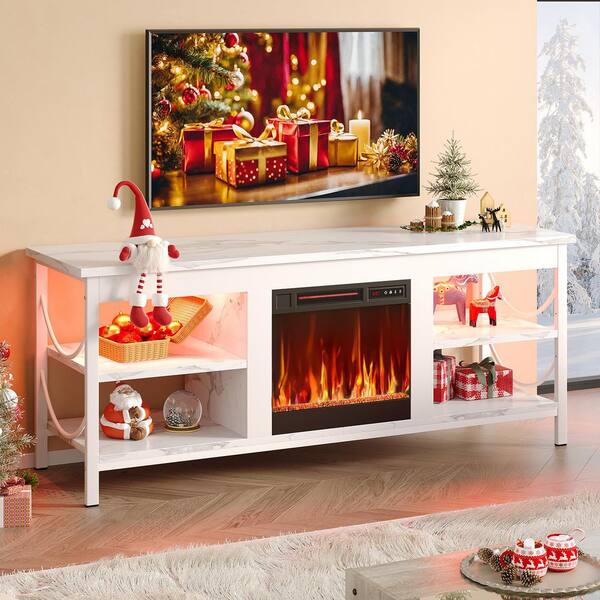 momok品！レッド＆ホワイトモールOSB.LED PINMOCO 55 in. TV Stand with Electric Fireplace LED Gaming