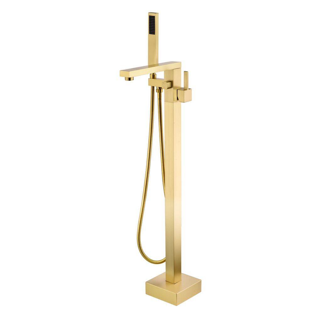 Single-Handle Freestanding Floor Mount Tub Faucet with Handheld Handshower in Brushed Gold price history on PriceWatchPro
