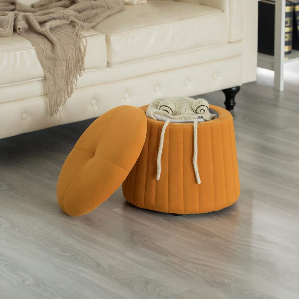 Green Velvet Tufted Round Storage Ottoman