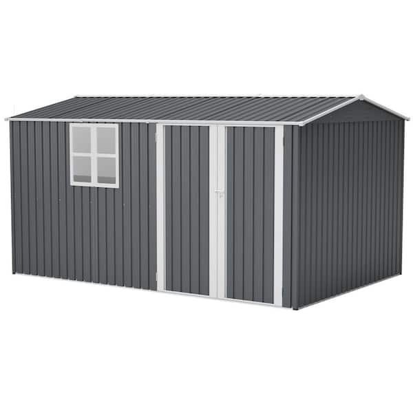 Nico 12 ft. W x 8 ft. D Light Gray Metal Patio Outdoor Storage Shed with Floor Frame, Window, Air Vents (90.03 sq. ft.)