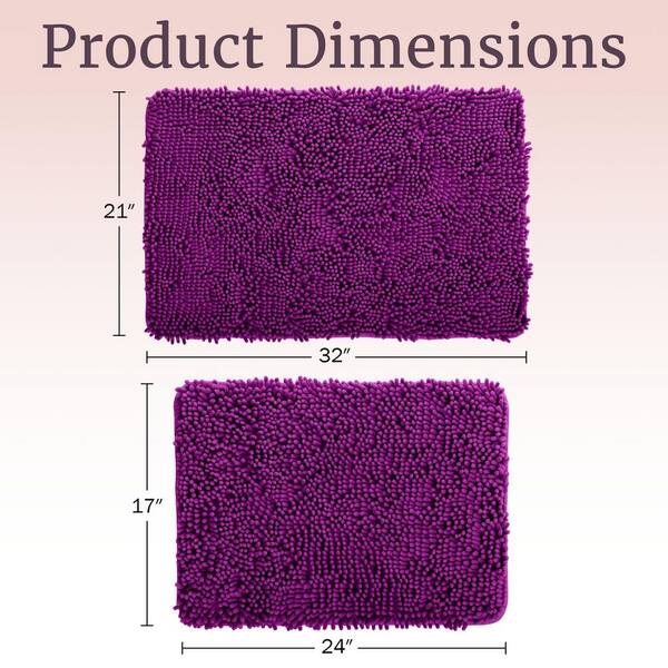 Lavish Home 2-Piece Memory Foam Shag Bath Mat Set in Purple