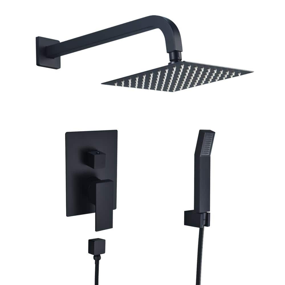 Matte Black Square Multi-Head Rain Shower System with Handheld