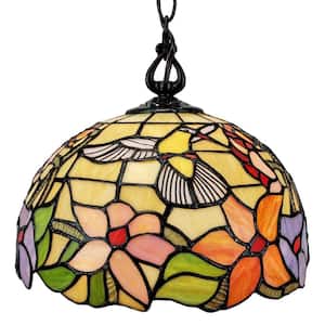 1-Light Multi-Color Hanging Pendant Lamp with Stained Glass Lamp Shade