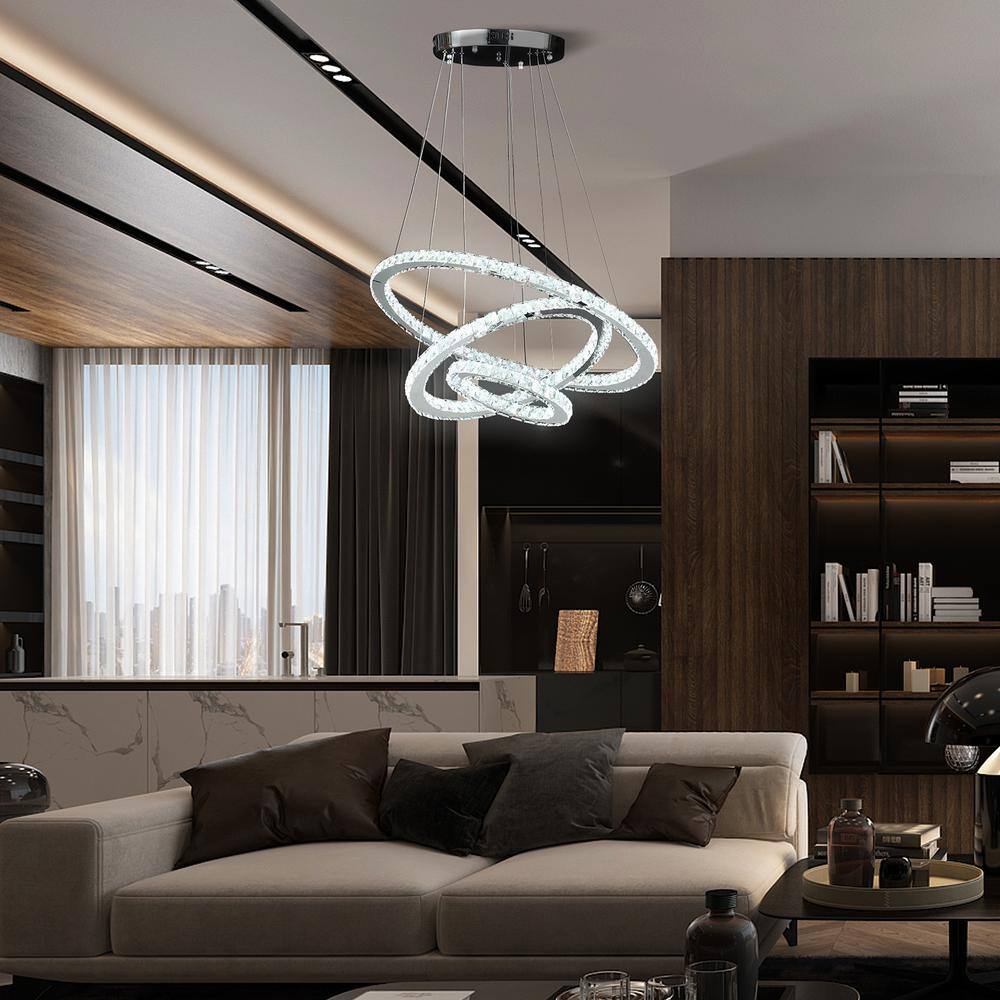 Medium Triple Hoop Crystal LED Chandelier with Remote Control