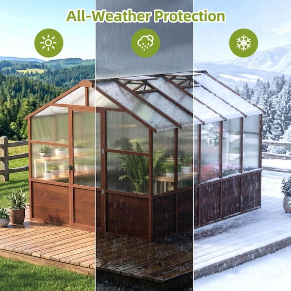 Epicpoplar 8 ft. x 10 ft. Cedar Wood Walk-In Greenhouse Kit with