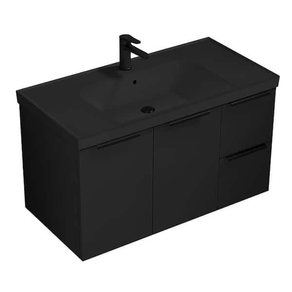 Frame 35.4 in. Modern Freestanding Bath vanity in Matte Black with Matte Black Ceramic Top