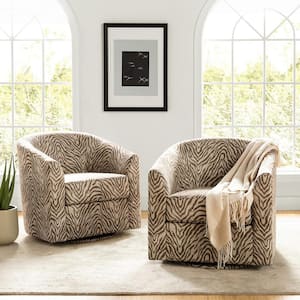 Antonia Taupe Linen Barrel Chair with Metal Swivel Base (Set of 2)