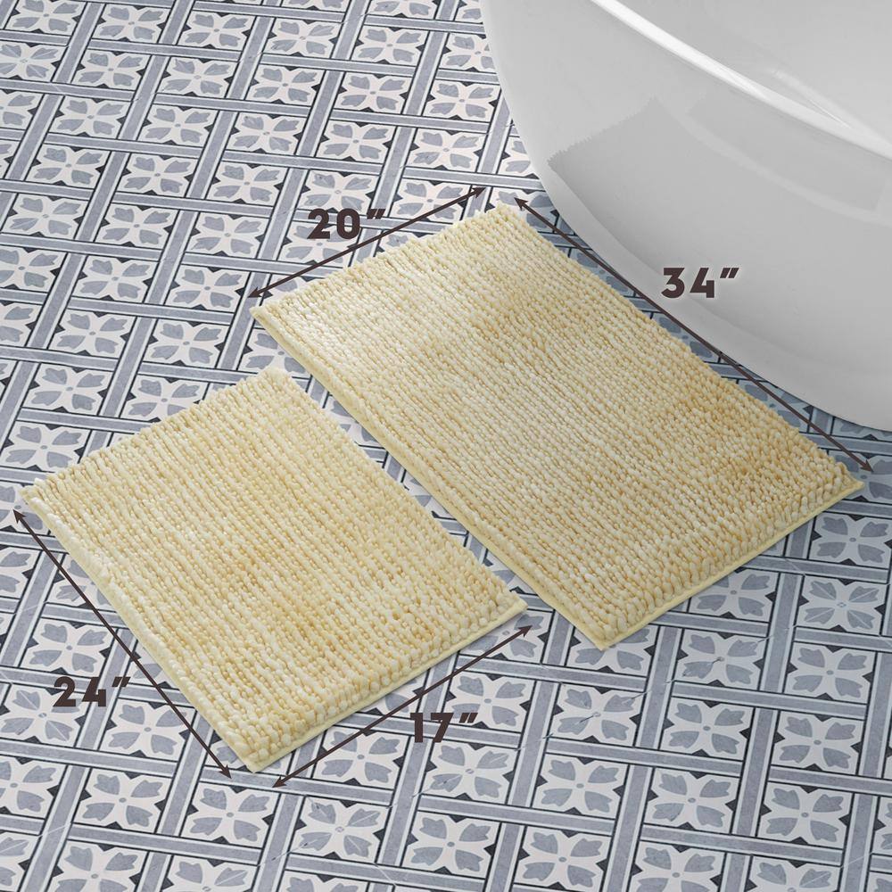 Yellow Chenille Non-Slip 2-Piece Bath Rug Set