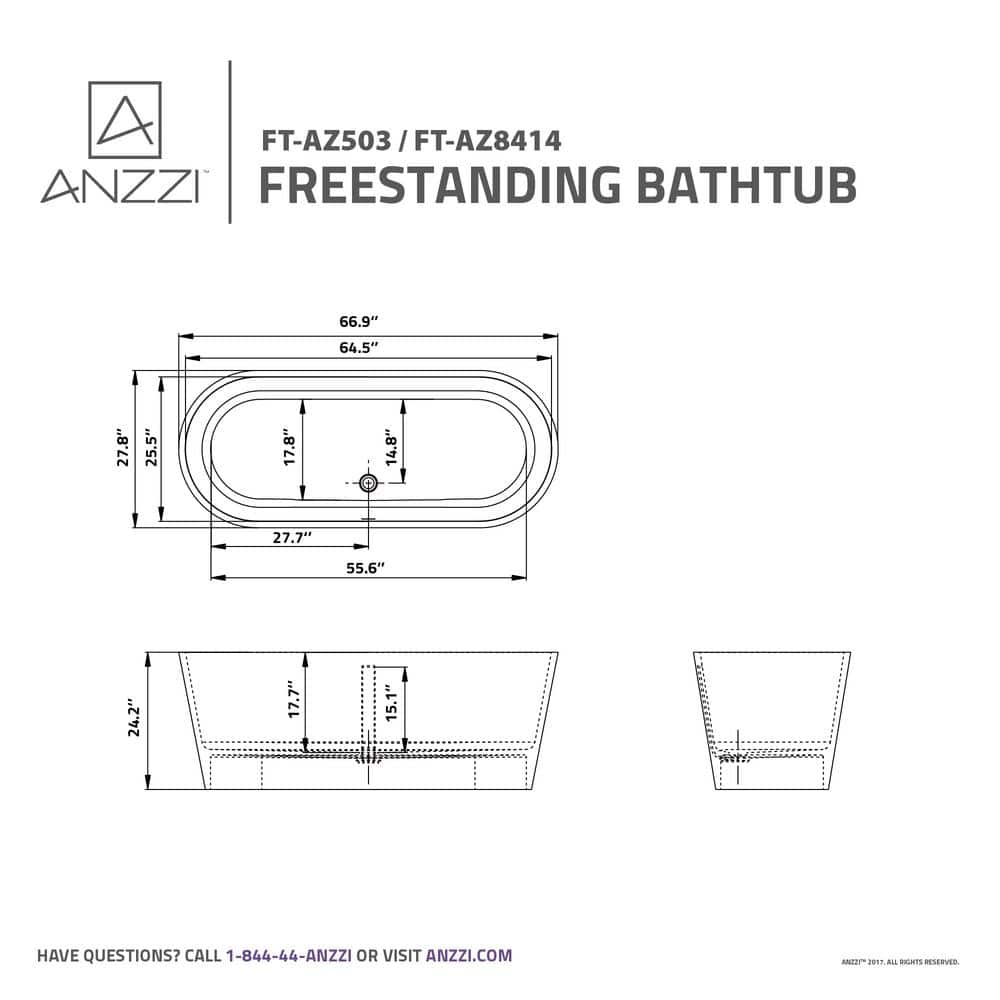 Rossetto 66.8'' Matte White Solid Surface Freestanding Bathtub