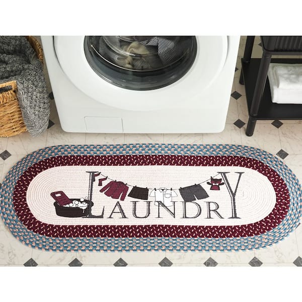 Braided Posters Ivory/Blue 2 ft. x 4 ft.Machine Washable Laundry Poles Oval Runner Rug