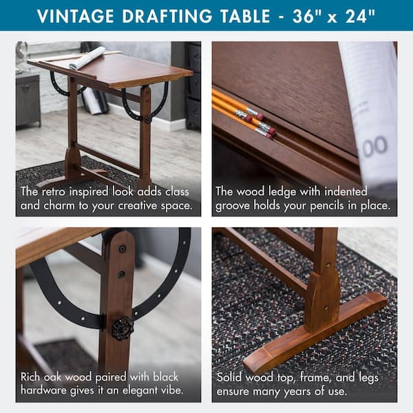 Studio Designs Vintage 36 in. W Drawing/Writing Desk in Rustic Oak