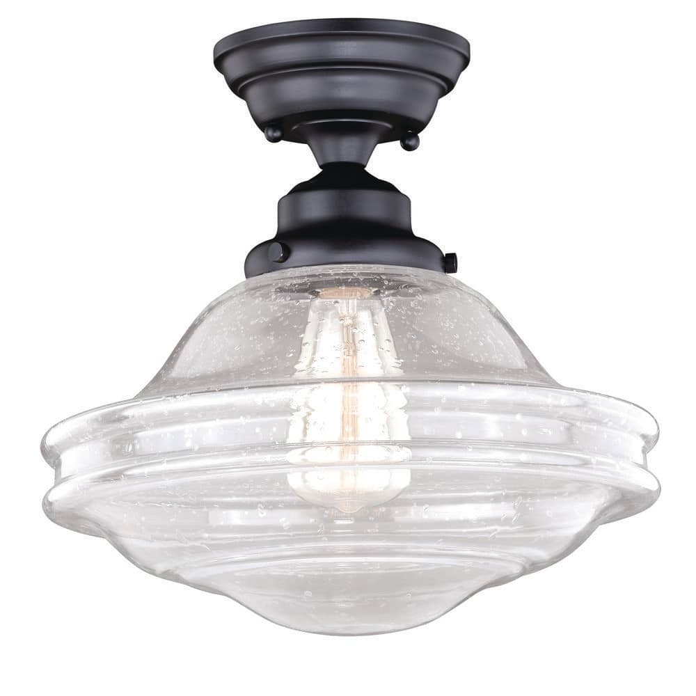 Huntley Farmhouse Bronze Semi-Flush Mount with Seeded Glass