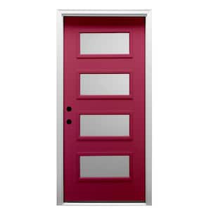 32 in. x 80 in. Celeste Right-Hand Inswing 4-Lite Frosted Painted Fiberglass Smooth Prehung Front Door 4-9/16 in. Frame