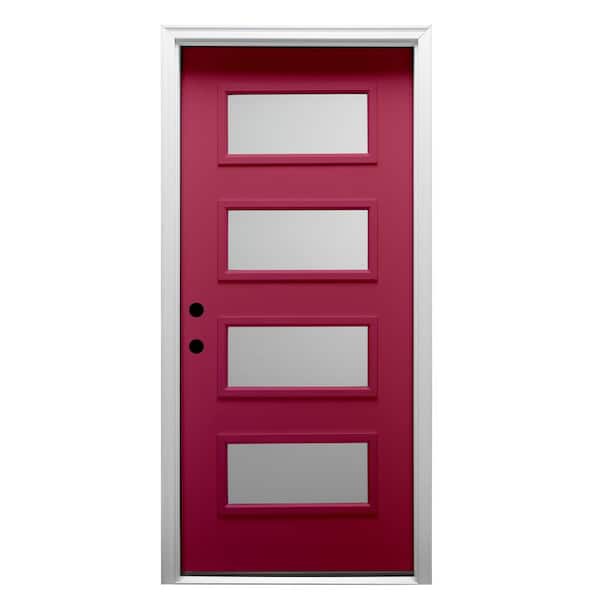 MMI Door 32 in. x 80 in. Celeste Right-Hand Inswing 4-Lite Frosted Painted Fiberglass Smooth Prehung Front Door 4-9/16 in. Frame