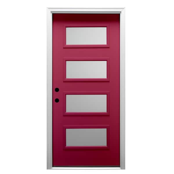 MMI DOOR 36 in. x 80 in. Celeste Right-Hand Inswing 4-Lite Frosted Painted Fiberglass Smooth Prehung Front Door 4-9/16 in. Frame