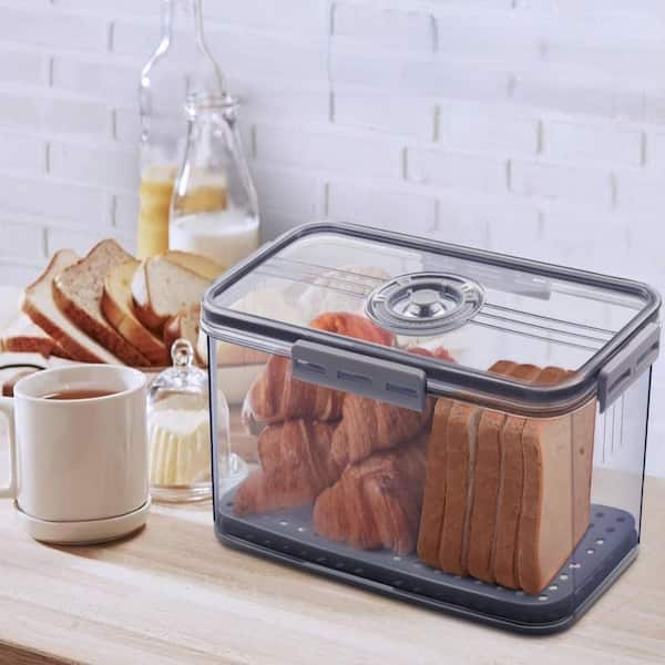 1 Piece Time Recording Bread Box with Airtight Lid for Homemade Bread, Toast, Bagel, Donut and Cookies, Gray