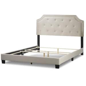 Aria Beige Fabric Queen Bed with Piping and Button Tufting