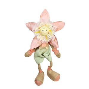 15.5 in. Pink Green and Tan Spring Floral Sitting Sunflower Girl Decorative Figure