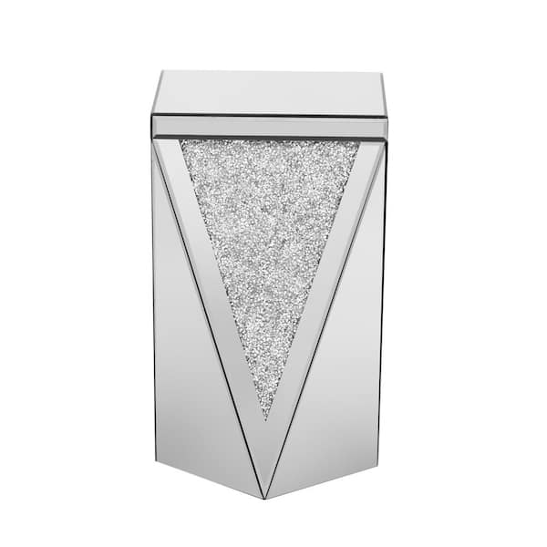 Unbranded 23.6 in. H Silver Square Wood and Glass Outdoor Patio Side Table with Crushed Diamond for Outdoors, Garden, Backyard