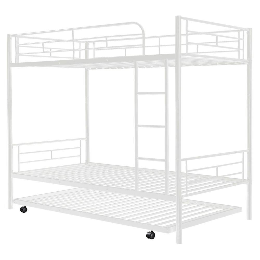 White TwinOverTwin Metal Bunk Bed with Trundle Can be Divided into 2Beds ZYP538556 The