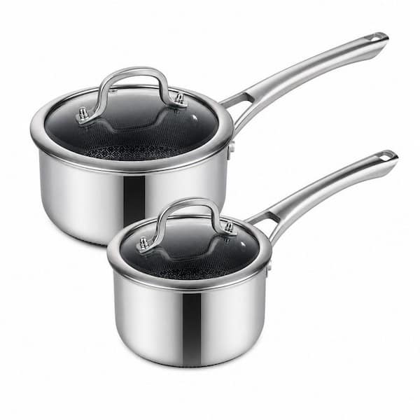 1.5 qt. and 2.5 qt. Sauce Pan Set with Lid, Stainless Steel Cookware Works on Induction, Ceramic and Gas Cooktops