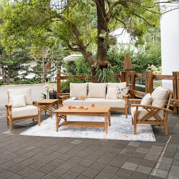 Cambridge Casual Carmel 5-Piece Teak Wood Patio Conversation Set with Tan Cushion