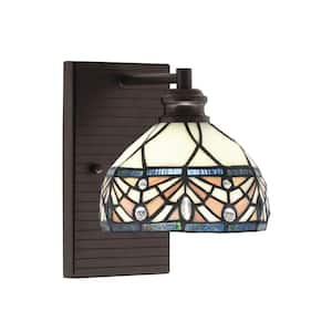 Albany 1-Light Espresso 7 in. Wall Sconce with Royal Merlot Art Glass Shade