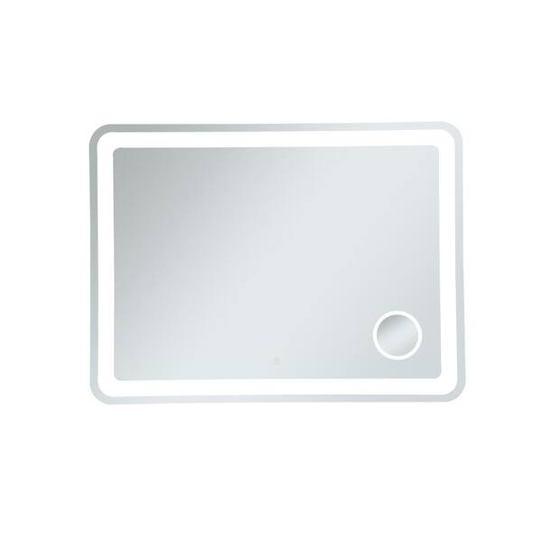 Unbranded Timeless Home 48 in. W x 36 in. H Modern Rectangular Metal Framed Magnifying LED Bathroom Vanity Mirror in Glossy White