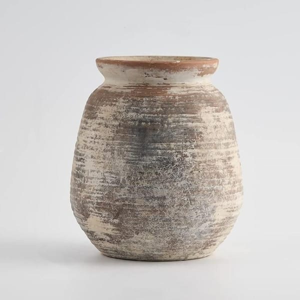 Unbranded Brown 7.3 in. Ceramic Rustic Farmhouse Flower Vase, Decorative Flower Vase