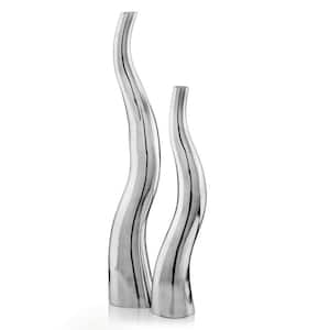 Modern Tall Silver Squiggly Vases Set of 2