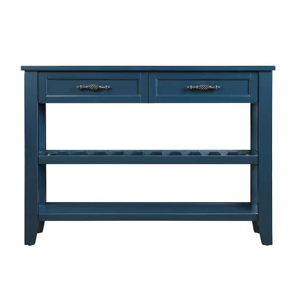 Unbranded 42.01 in. W x 13.78 in. D x 29.92 in. H Navy Blue Linen Cabinet Console Table with 2-Storage Drawers and 2 Tiers Shelves