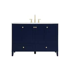 Timeless Home 48 in. W x 22 in. D x 34 in. H Single Bathroom Vanity in Blue with Calacatta Engineered Stone