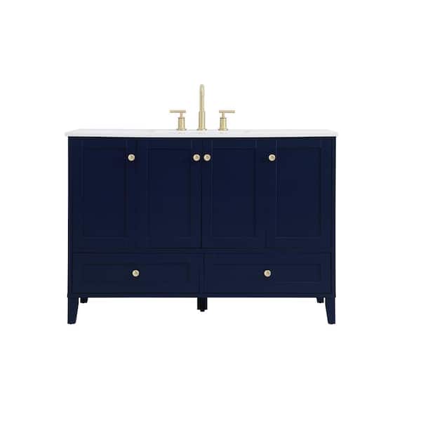 Unbranded Timeless Home 48 in. W x 22 in. D x 34 in. H Single Bathroom Vanity in Blue with Calacatta Engineered Stone