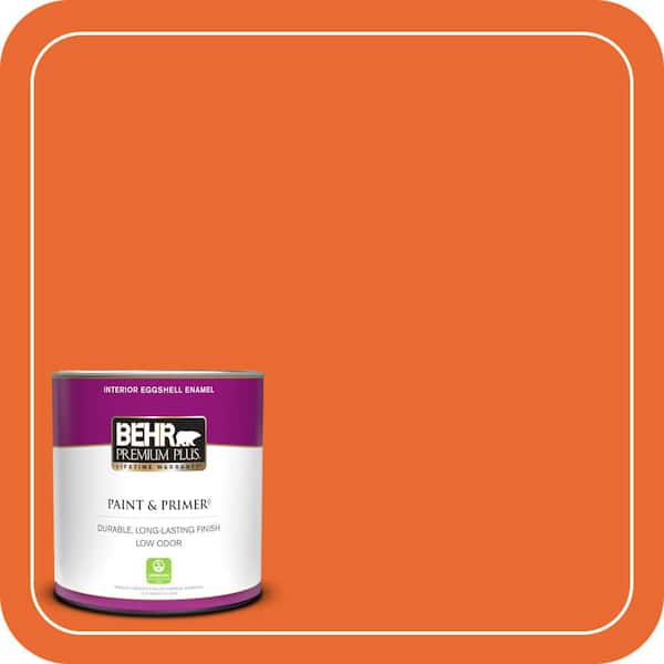 BEHR PREMIUM PLUS 1 qt. #220B-7 Electric Orange Eggshell Enamel Low Odor Interior Paint & Primer