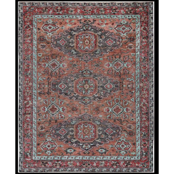 HomeRoots 2 ft. x 8 ft. Red, Orange Floral Area Rug