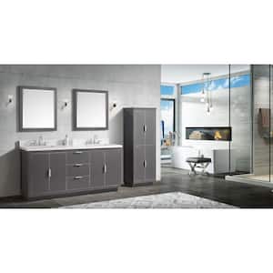Austen 73 in. W x 22 in. D Bath Vanity in Gray with Silver Trim with Quartz Vanity Top in White with Basins