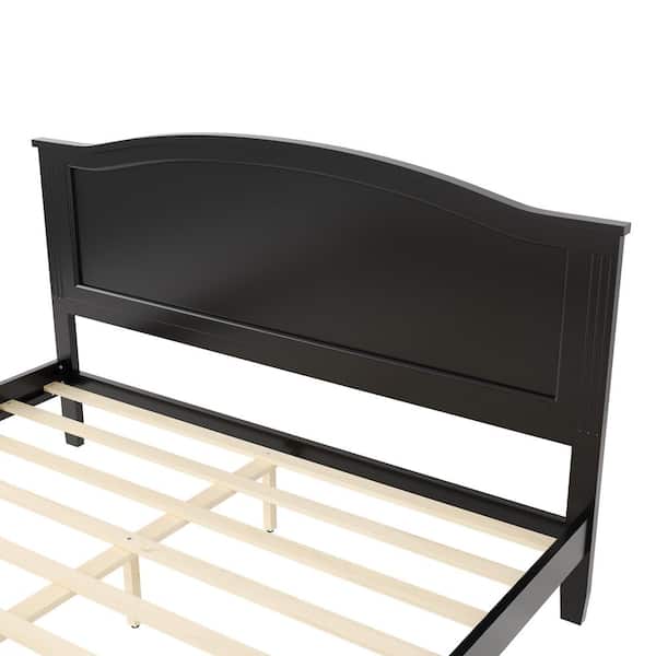 Solid Wood Frame Black Platform Bed Full with Arched Headboard and Footboard, Wooden Slat Support, No Box Spring Needed